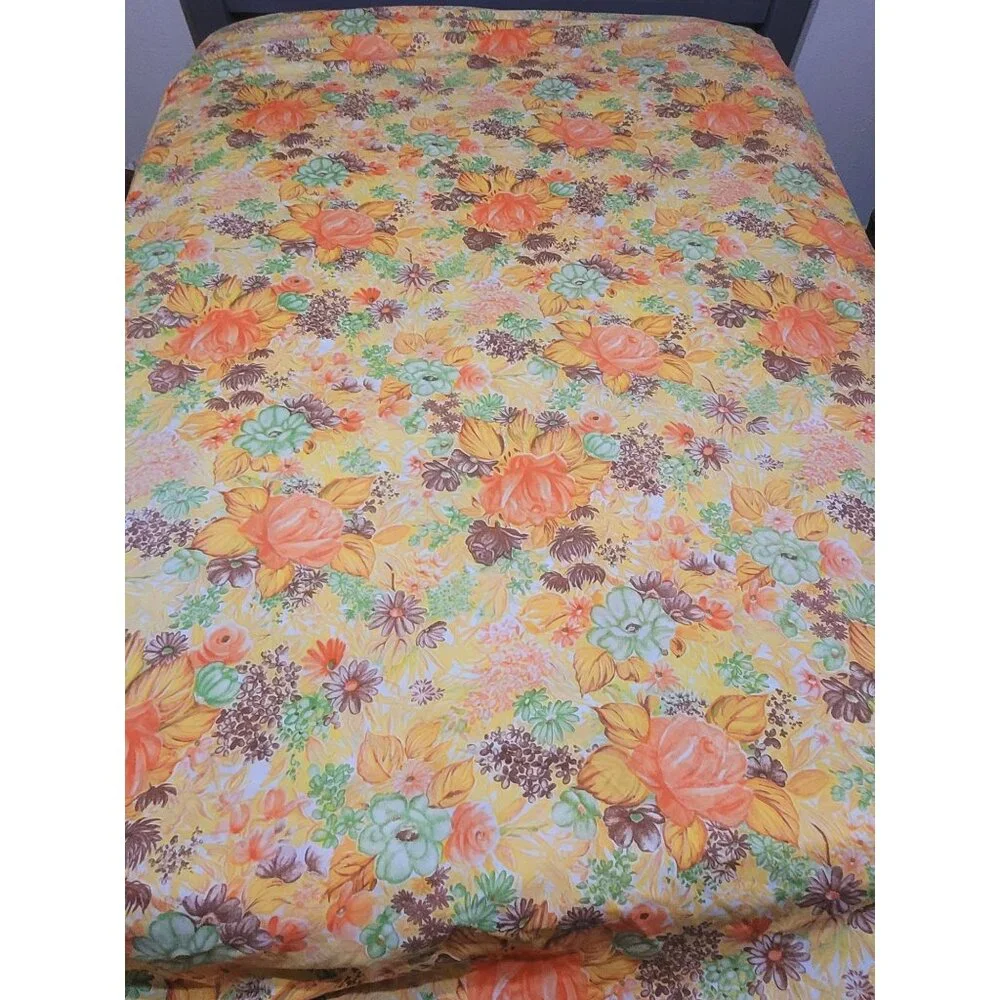Vintage Dan River No-Iron Muslin Full Size Flat Sheet 81x96 Floral Print 50% Cot